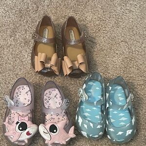 Mini Melissa Baby Girl Mary Jane Shoes Gold Bows Shark 3 pairs